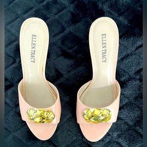 Pink Patent Kitten Open Toe Mules